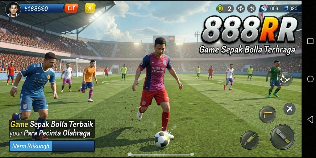Tampilan gameplay <strong>888R</strong> yang menampilkan aksi menegangkan dalam sepak bola.