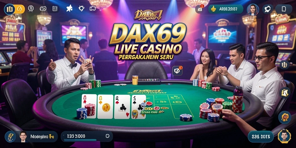 Screenshot gameplay DAX69 menampilkan dealer profesional di meja Live Casino.