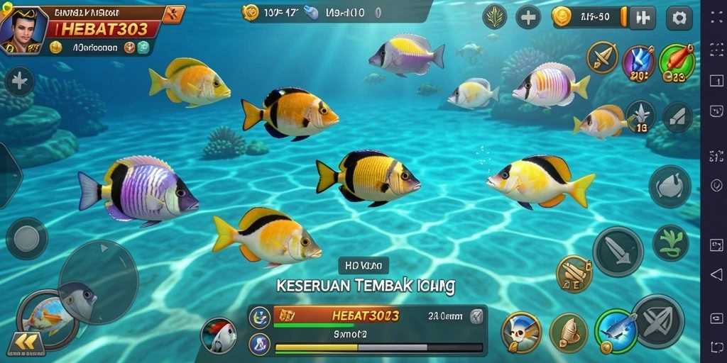 Tampilan gameplay seru HEBAT303 dengan aksi tembak ikan.