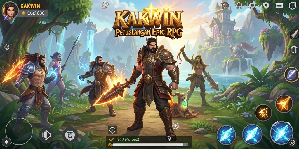 Screenshot KAKWIN menampilkan pertarungan epik antara pahlawan dan monster.