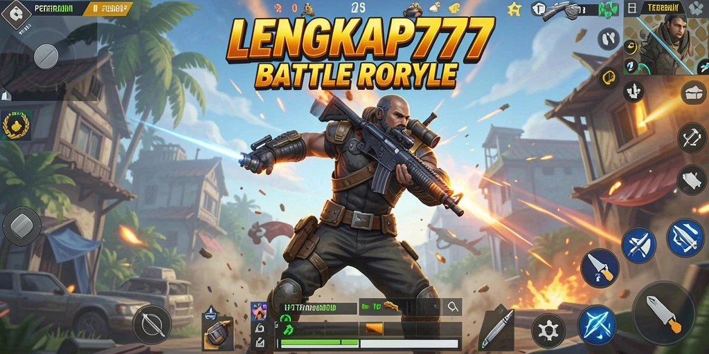 Screenshot LENGKAP777 menampilkan aksi mendebarkan dalam pertempuran Battle Royale.