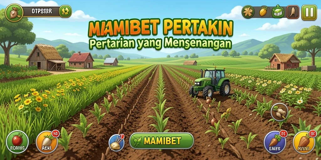 Gameplay seru bertani di MAMIBET yang menampilkan ladang subur.