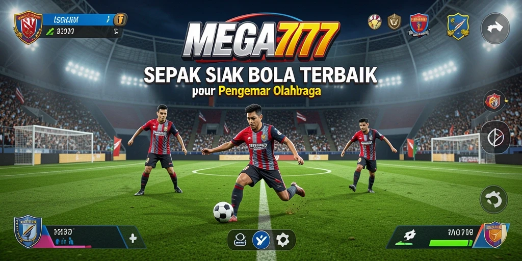 Tampilan gameplay MEGA777 dengan aksi sepak bola intens.