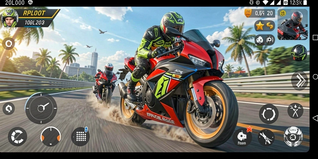 Screenshot RPLOOT menampilkan aksi balap motor yang mendebarkan dan grafis yang menawan.