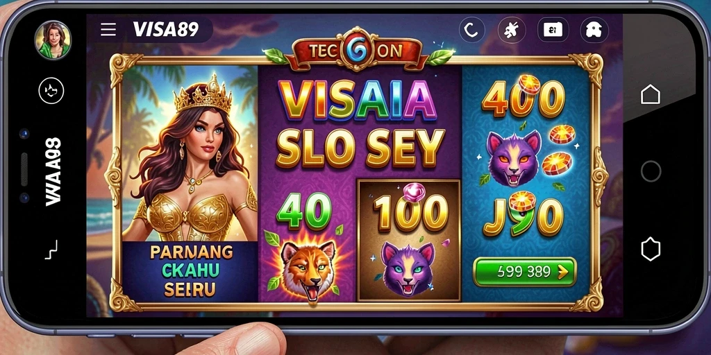 Tampilan gameplay menarik dengan berbagai simbol slot.