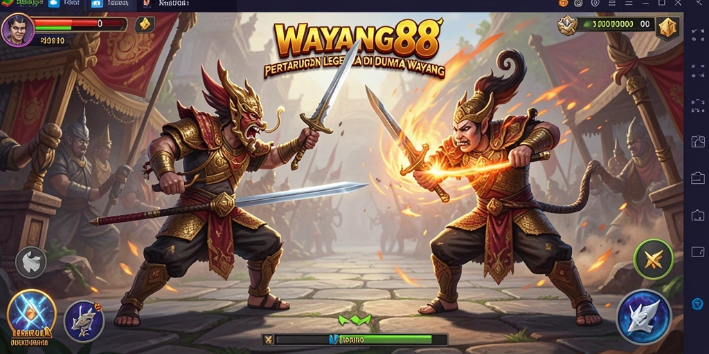 Tangkapan layar pertarungan epik dalam WAYANG88 dengan karakter wayang.